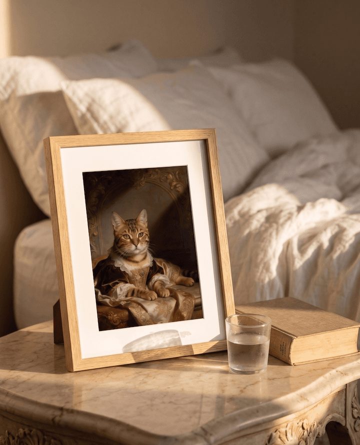 Cat portrait with gold baroque styling