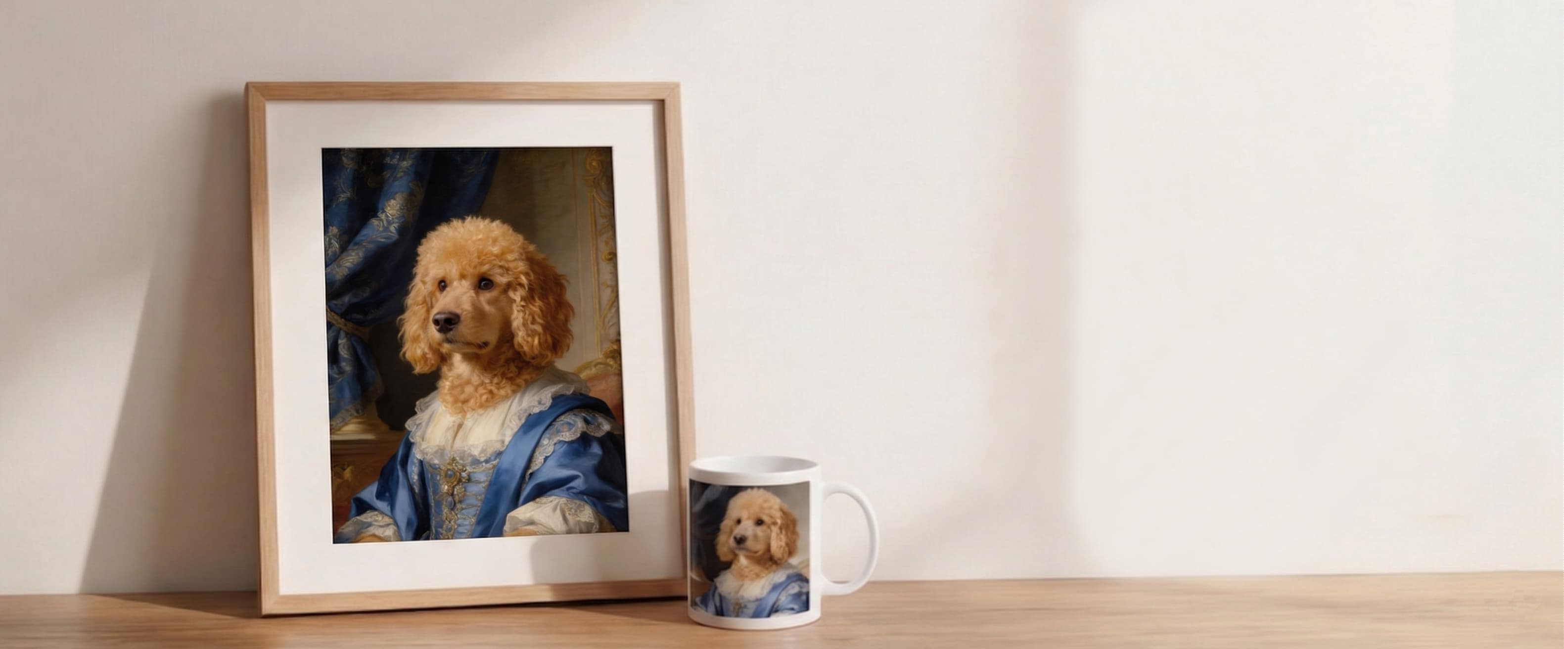 Baroque pet portrait with matching mug
